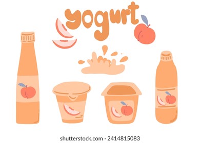 Set of yoghurts with peach orange flat design