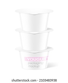 Set of yogurt container packaging mockup. Vector illustration on different backgrounds. Easy to use for presentation your product, idea, design. Front and side view. EPS10.	