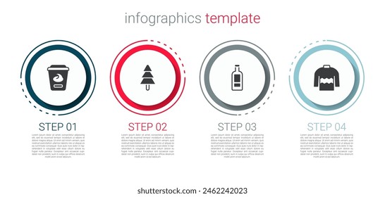Envase de yogur, árbol, botella de vodka y suéter. Plantilla de infografía de negocios. Vector