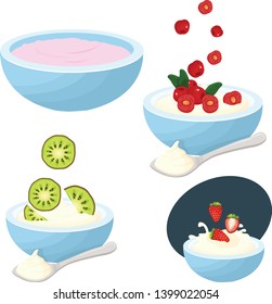set of yogurt with fruit vector illustration