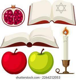 Set of Yom Kippur ceremonial object illustration
