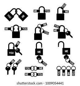 Set of you and me with padlock  icon on transparent background
