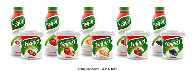 set of yougurt brand new packaging isolated design for milk, yogurt or cream product branding or advertising design