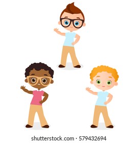 Set Young Boy. Vector illustration eps 10 isolated on white background. Flat cartoon style
