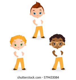 Set Young Boy. Vector illustration eps 10 isolated on white background. Flat cartoon style