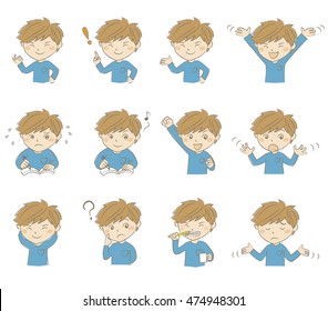 Set of young boy's various poses and emotions