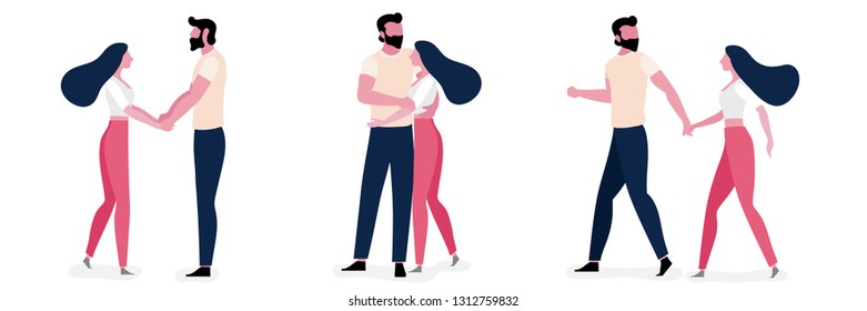 Set Of Young Couple lifestyle in love together, Illustration design