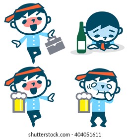 Set of young drunk businessman