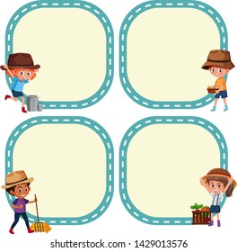 Set of young farmer on note template illustration