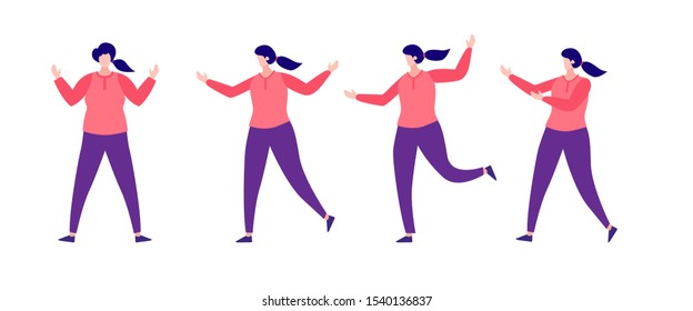 Set of young female character in different poses. Flat vector illustration