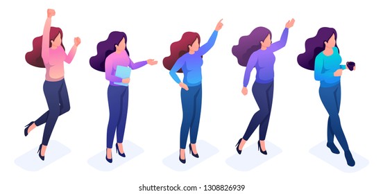 Set of young girls with bright hair and gestures. To create vector illustrations.
