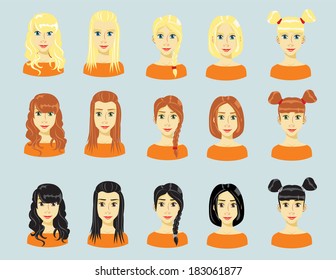 set of young girls with various hair style