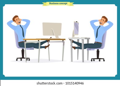 Set of young male businessman. People character with face,palm gestures,body elements.Man sitting. Body template for design work,animation.Isolated Vector on white.Business.Flat info graphic.Laughing