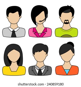 Set of young male and female business avatars on white background.