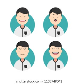 Set young male man people in pajamas avatar with various expression illustration
