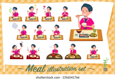 A set of young man about meals.Japanese and Chinese cuisine, Western style dishes and so on.It's vector art so it's easy to edit.

