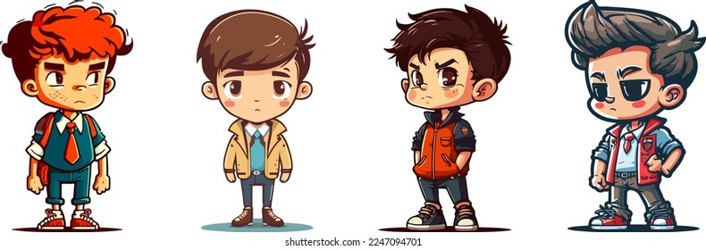 set of young man anime style character vector illustration design.
