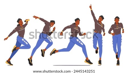 Set Young Man Athletic Runner Character Is Captured In Dynamic Poses, Mid-stride With Focused Determination, Muscles Tense, Feet Barely Touching The Ground And A Look Of Unwavering Resolve On His Face
