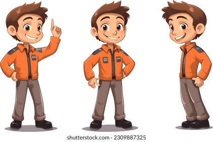 Set of young man cartoon character, full body model in illustration vector design.