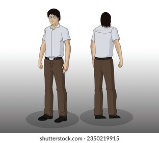 Set of young man character vector art illustration with separate part for animation and story. Smart and young man in casual outfit. Man character for story  