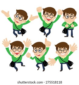 Set of young man characters in different poses