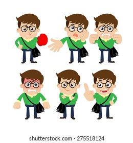 Set of young man characters in different poses