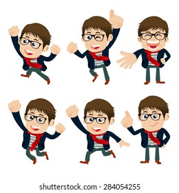 Set of young man characters in different poses