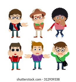Set of young man characters in hipster fashion clothes