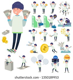 A set of young man with concerning money and economy.There are also actions on success and failure.It's vector art so it's easy to edit.