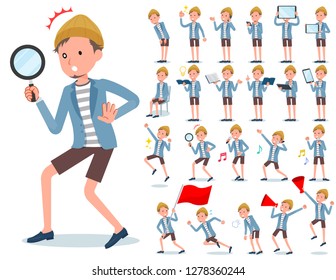A set of young man with digital equipment such as smartphones.There are actions that express emotions.It's vector art so it's easy to edit.