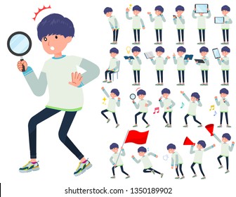 A set of young man with digital equipment such as smartphones.There are actions that express emotions.It's vector art so it's easy to edit.
