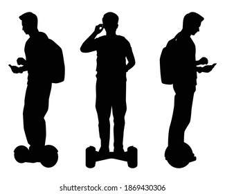 Set junger Mann, der auf einem Silberhoverboard-Vektorgrafik fährt