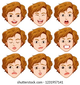 Set of young man facial expression illustration