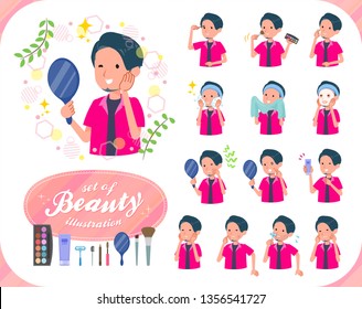 A set of young man on beauty.There are various actions such as skin care and makeup.It's vector art so it's easy to edit.
