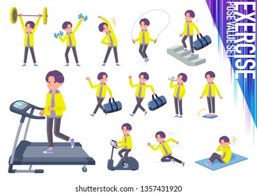 A set of young man on exercise and sports.There are various actions to move the body healthy.It's vector art so it's easy to edit.
