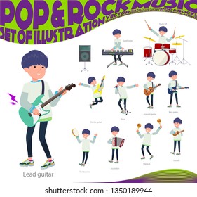 A set of young man playing rock 'n' roll and pop music.There are also various instruments such as ukulele and tambourine.It's vector art so it's easy to edit.
