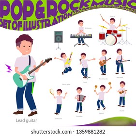 A set of young man playing rock 'n' roll and pop music.There are also various instruments such as ukulele and tambourine.It's vector art so it's easy to edit.
