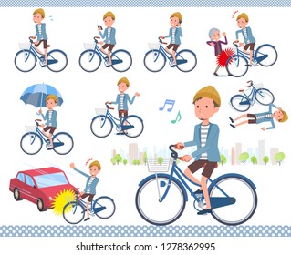 A set of young man riding a city cycle.There are actions on manners and troubles.It's vector art so it's easy to edit.