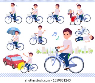 A set of young man riding a city cycle.There are actions on manners and troubles.It's vector art so it's easy to edit.
