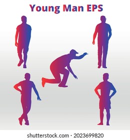 set of young man Silhouette  abstract,  line isolated or logo isolated sign symbol vector, outline and stroke style Collection of high-quality color style vector illustration,