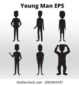 set young man silhouettes, line  isolated or logo isolated sign symbol vector,outline and stroke style Collection of high quality black style vector illustration