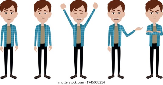 Un grupo de jóvenes con diversas emociones. El arte vectorial es fácil de editar.