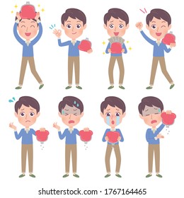 A set of young men with who express various emotions.It's vector art so it's easy to edit.