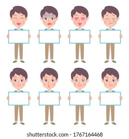 A set of young men with who express various emotions.It's vector art so it's easy to edit.