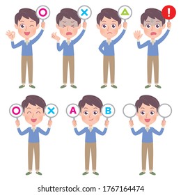 A set of young men with who express various emotions.It's vector art so it's easy to edit.
