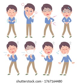 A set of young men with who express various emotions.It's vector art so it's easy to edit.