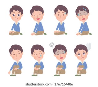 A set of young men with who express various emotions.It's vector art so it's easy to edit.