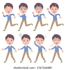 A set of young men with who express various emotions.It's vector art so it's easy to edit.