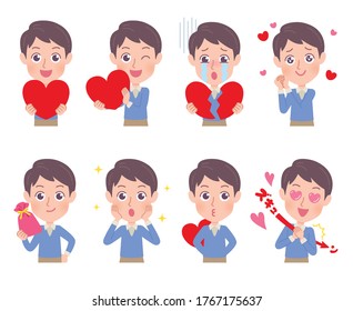 A set of young men with who express various emotions.It's vector art so it's easy to edit.