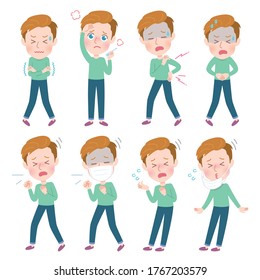 A set of young men with who express various emotions.It's vector art so it's easy to edit.